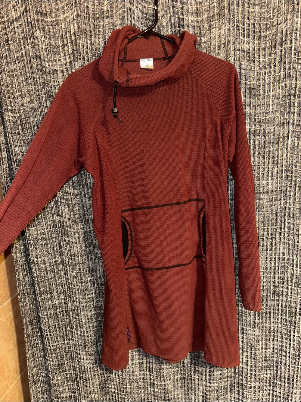 MELANZANA Long Waffle-Knit Hoodie Dress in Burgundy